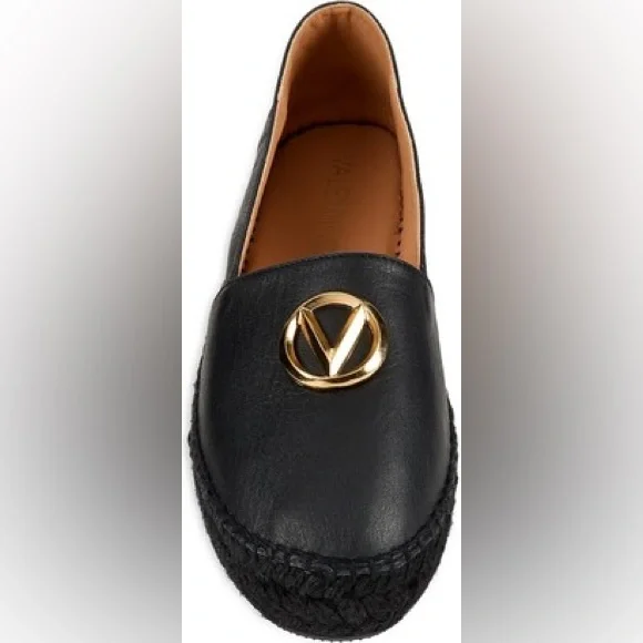 Valentino By Mario Valentino Black Espadrilles with Gold Emblem - Picture 1 of 7